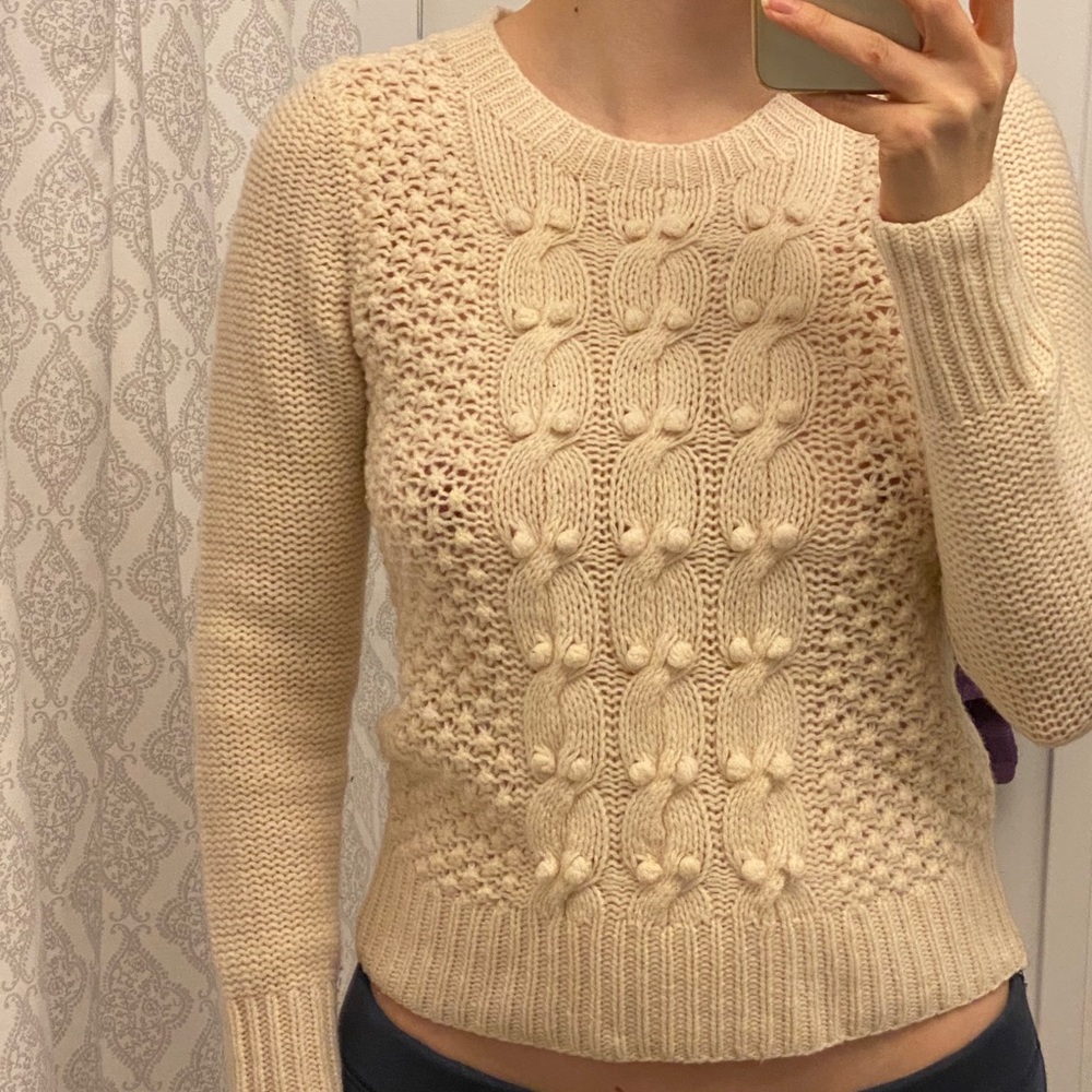 J.Crew NWOT Cream White Classic Knit Sweater XS